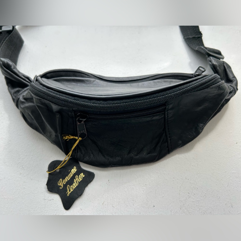 Fanny Pack Genuine Leather Black Waist Bag Travel NWT